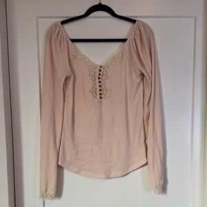 Free People Cream Lace-Accent Blouse